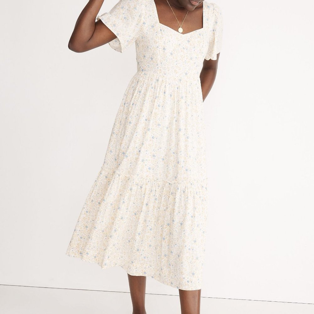 Madewell Maxi Dress Medium: Flutter-Sleeve Tiered Maxi Dress in Folkmagic Floral